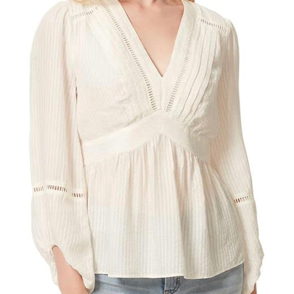 Jessica Simpson Boho Peasant Top V-Neck Long Sleeve‎ cream Blouse Lightweight - Picture 8 of 16